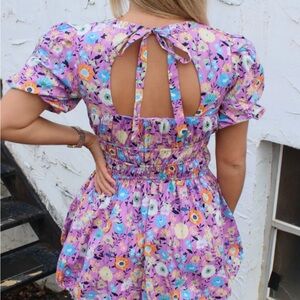 Purple Smocked Cut Out Mini Bubble Sundress